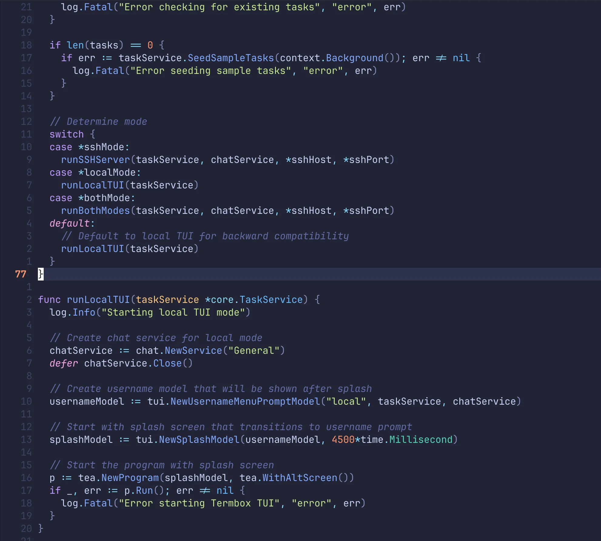 Go code with treesitter highlighting